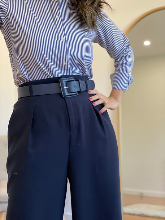 Navy Genuine Leather Belt- Square Buckle