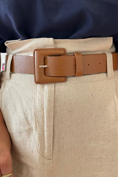 Tan Genuine Leather Belt - Square Buckle