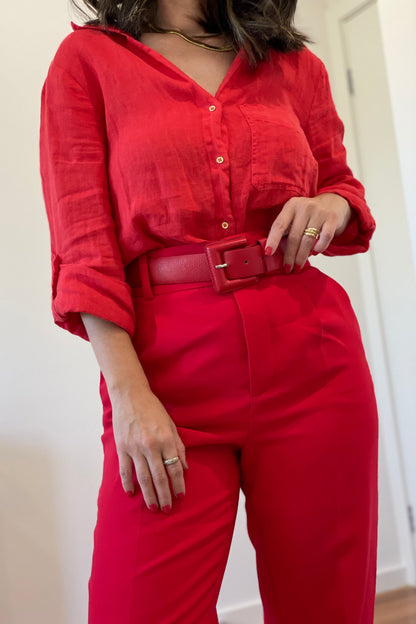 Red Genuine Leather Belt - Square Buckle
