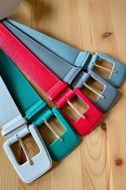 Light Sea Green Genuine Leather Belt - Rectangular Buckle
