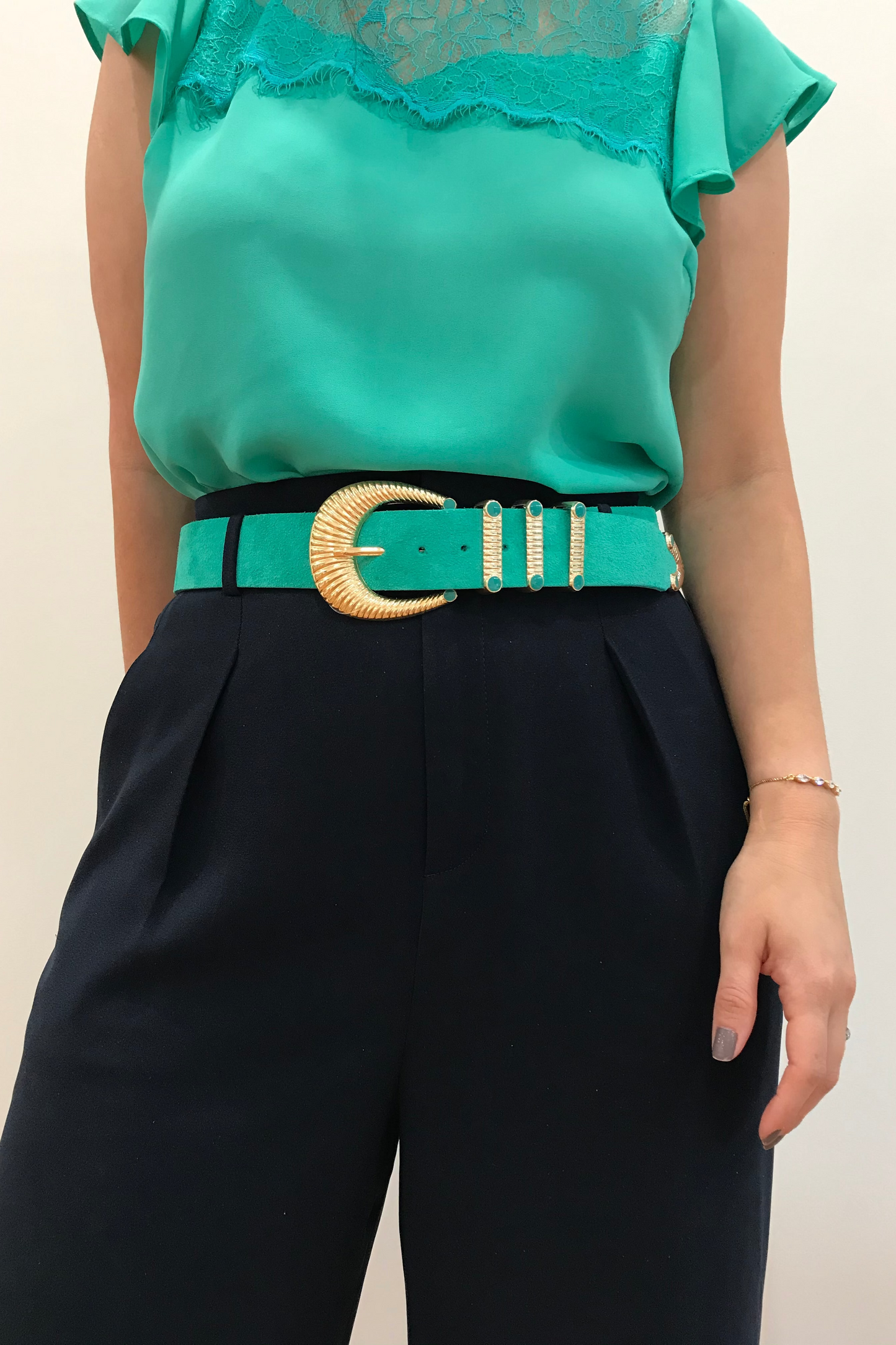 Light Sea Green Suede - Triple Loop Belt