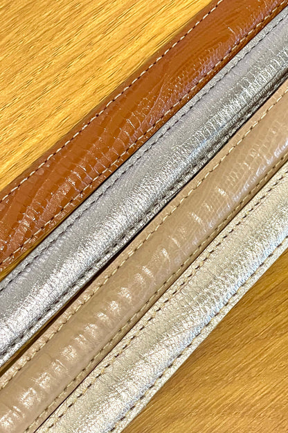 Tan Slim Genuine Leather Belt - Croc Effect