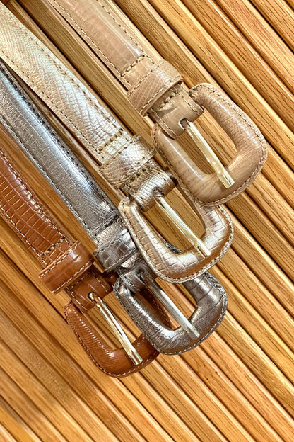 Tan Slim Genuine Leather Belt - Croc Effect