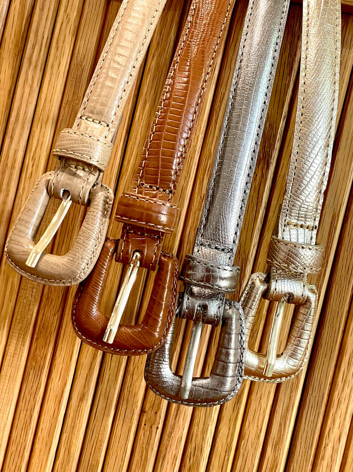 Tan Slim Genuine Leather Belt - Croc Effect