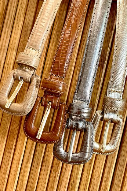 Tan Slim Genuine Leather Belt - Croc Effect