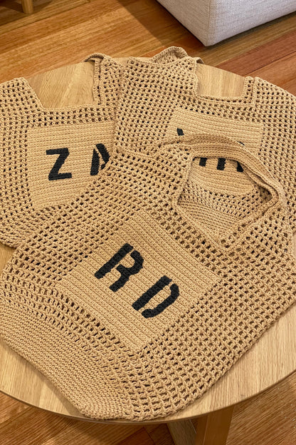 Personalised Cotton Rope Crochet Bag – Camel