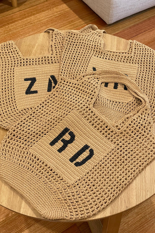 Personalised Cotton Rope Crochet Bag – Camel