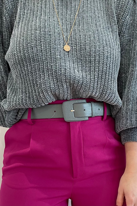 Slate Grey Genuine Leather Belt- Rectangular Buckle