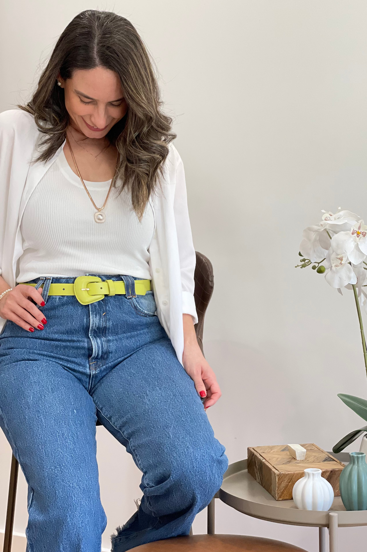 Lime Green Genuine Leather - Slim Belt
