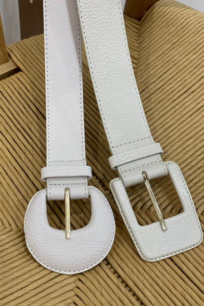 Off White Genuine Leather Belt - Rectangular Buckle