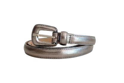Dark Silver Slim Genuine Leather Belt - Croc Effect