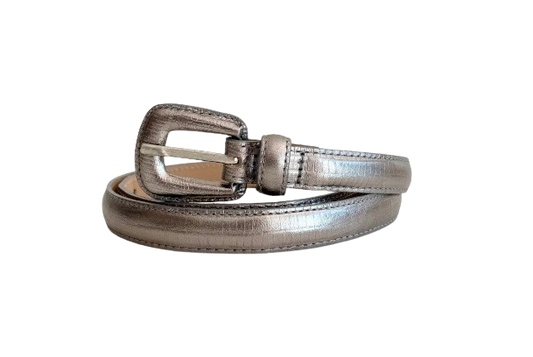 Dark Silver Slim Genuine Leather Belt - Croc Effect