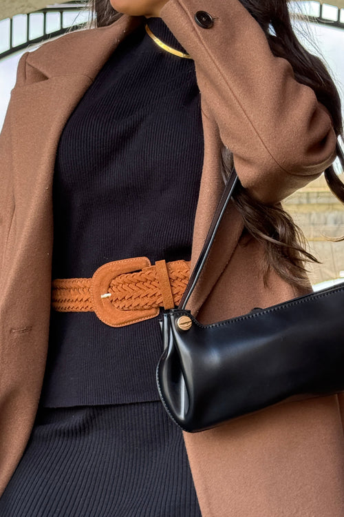Camel Suede Genuine Leather - Plaited Belt