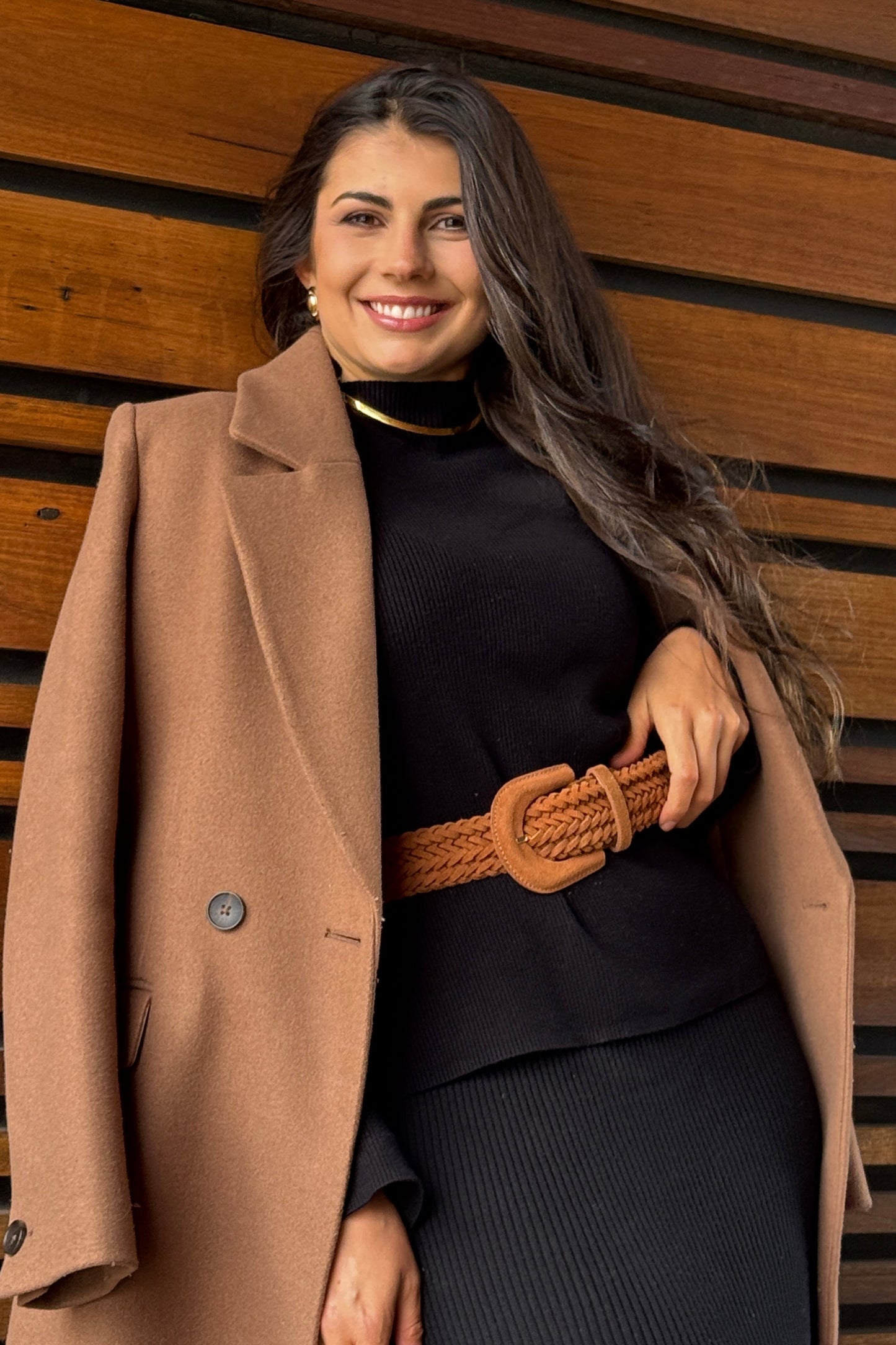 Camel Suede Genuine Leather - Plaited Belt
