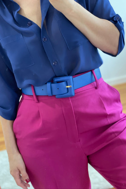Royal Blue Genuine Leather Belt - Square Buckle