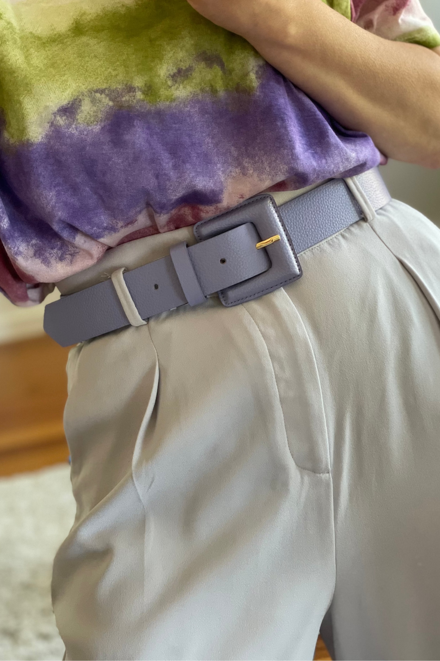 Lilac Genuine Leather Belt - Square Buckle