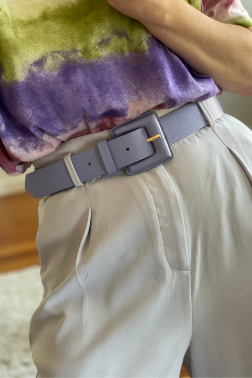 Lilac Genuine Leather Belt - Square Buckle
