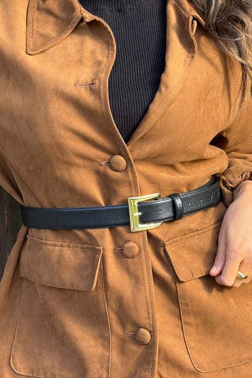 Black Classic Genuine Leather Belt - Gold Metal Buckle