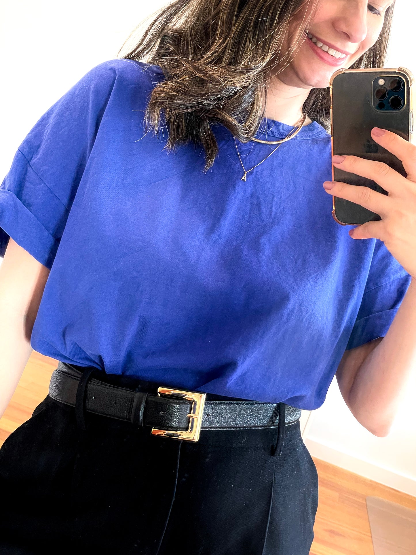 Black Genuine Leather Belt - Classic Gold Metal Buckle