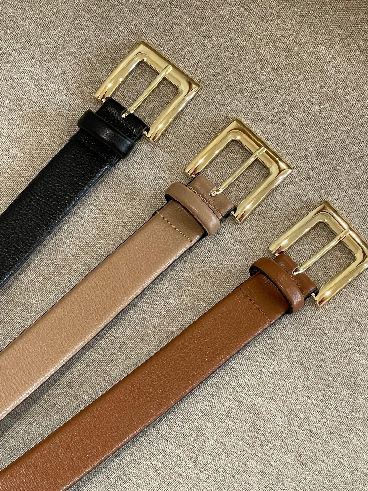 Tan - Classic Gold Metal Buckle Genuine Leather Belt