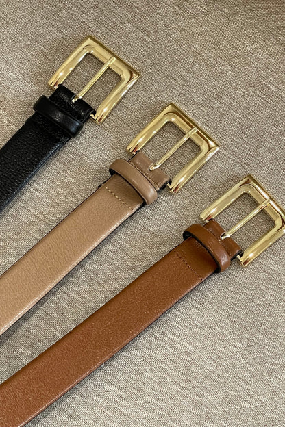 Tan Classic Genuine Leather Belt - Gold Metal Buckle