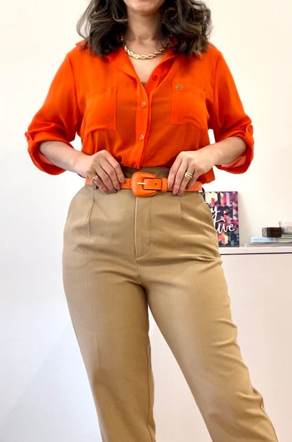 Orange Genuine Leather - Slim Belt
