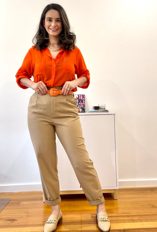 Orange - Slim Genuine Leather Belt