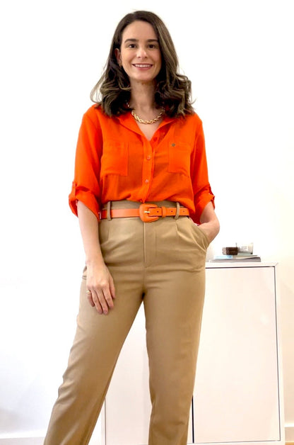 Orange Genuine Leather - Slim Belt
