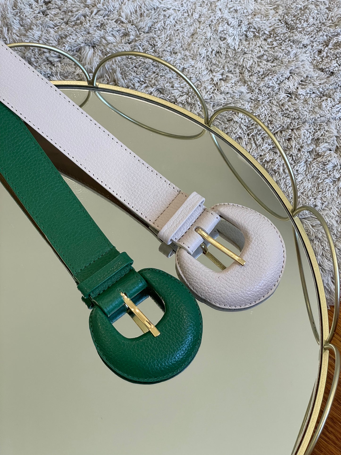 Green Genuine Leather Belt- Arch Buckle