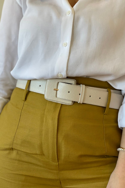Off White Genuine Leather Belt - Rectangular Buckle