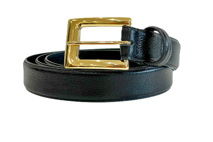 Black Classic Genuine Leather Belt - Gold Metal Buckle