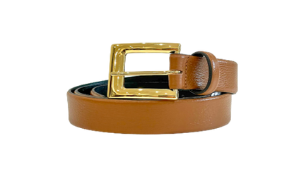 Tan Classic Genuine Leather Belt - Gold Metal Buckle