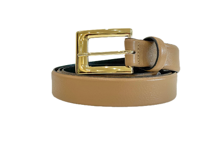 Camel  Classic Genuine Leather Belt - Gold Metal Buckle