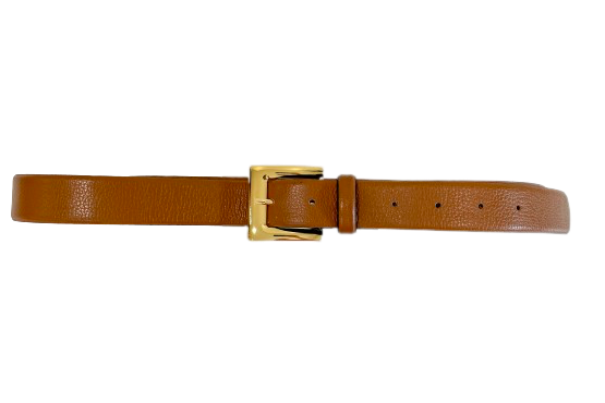 Tan - Classic Gold Metal Buckle Genuine Leather Belt