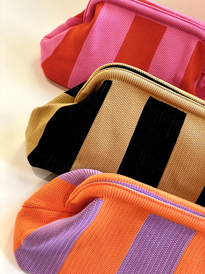 Black and Camel Striped - Crochet Clutch