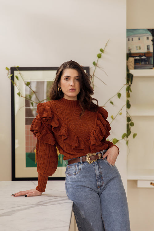 Coffee Leather with Gold Buckle Details - Western Belt