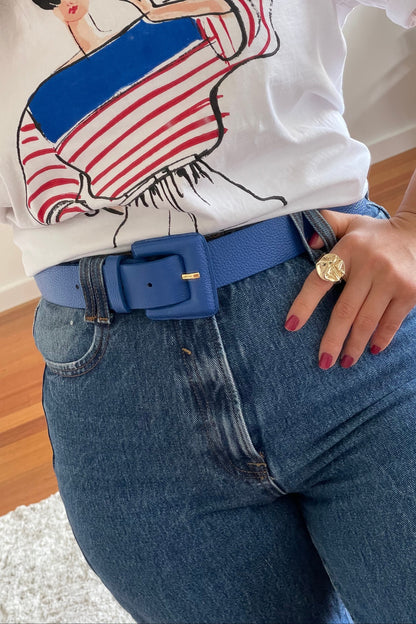 Royal Blue Genuine Leather Belt - Square Buckle