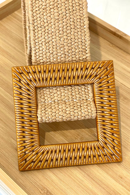 Camel Woven Waist Belt - Square Buckle