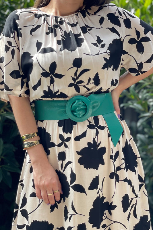 Light Sea Green- Covered Round Buckle Genuine Leather Belt