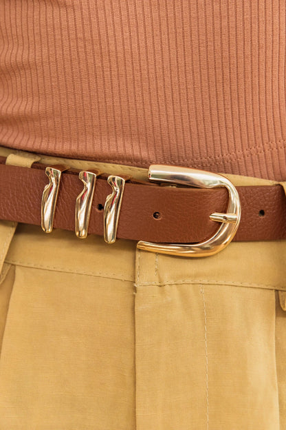 Tan Genuine Leather - Triple Loop Belt