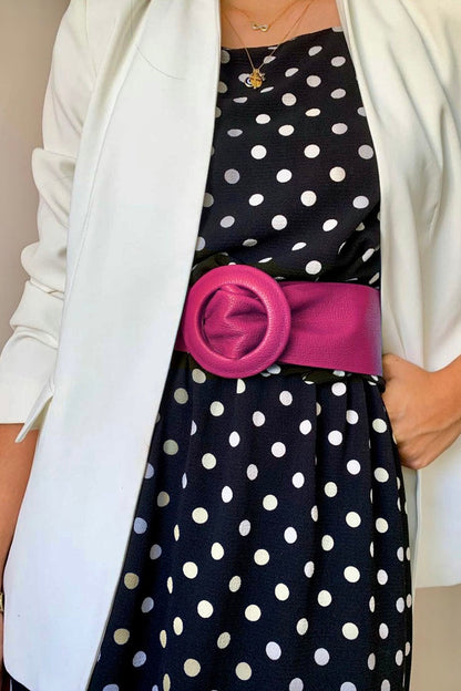 Burnt Pink Covered Genuine Leather - Round Buckle Belt