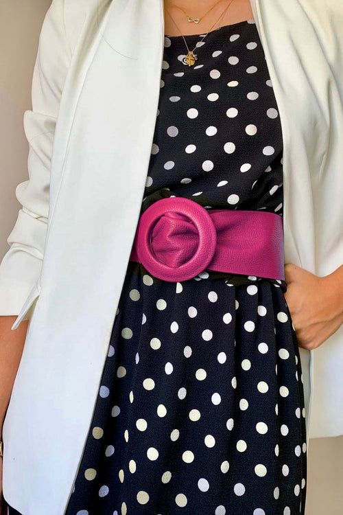 Burnt Pink Covered Genuine Leather - Round Buckle Belt