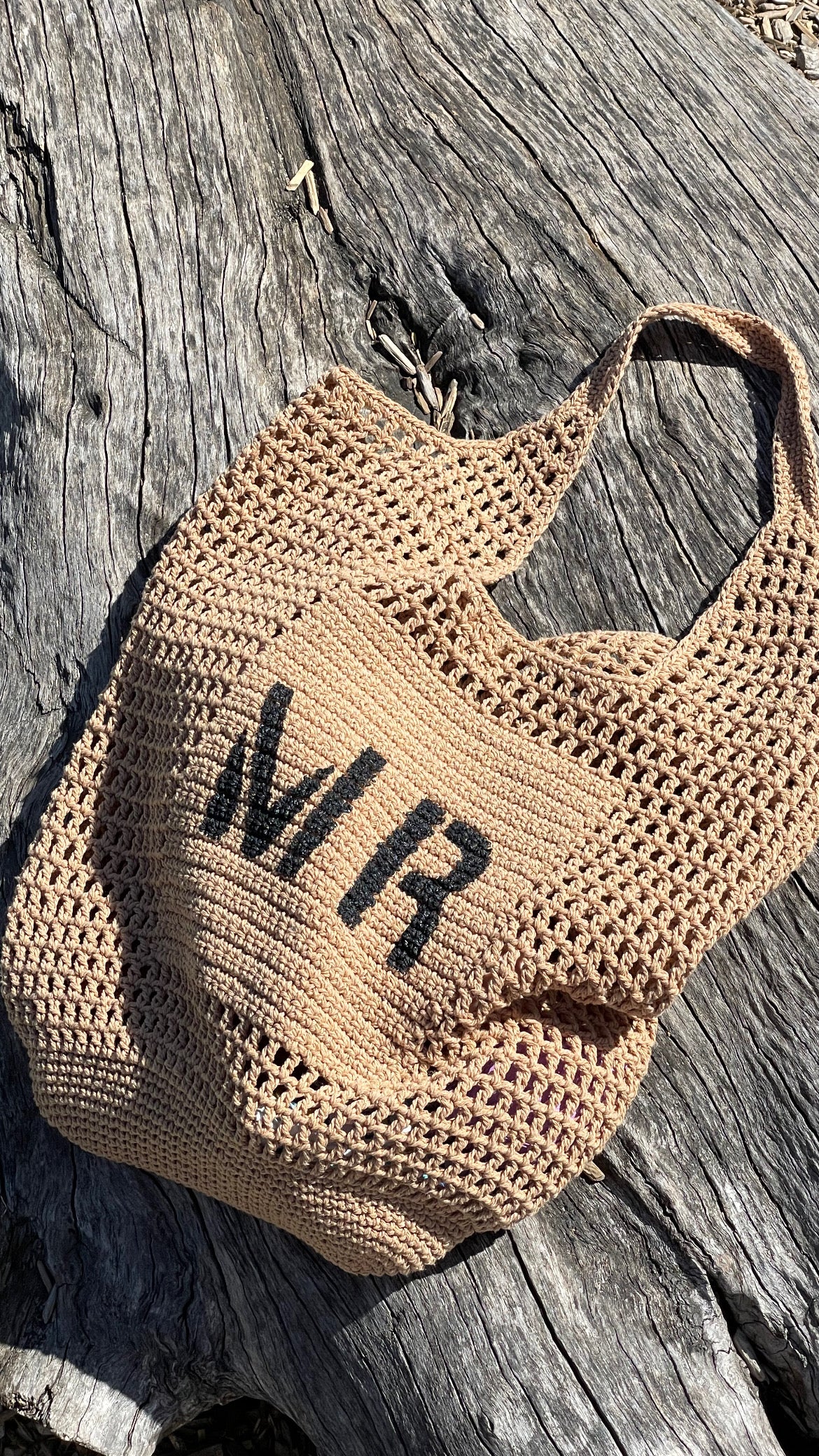Personalised Cotton Rope Crochet Bag– Camel
