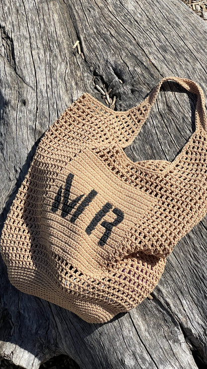 Personalised Cotton Rope Crochet Bag – Camel
