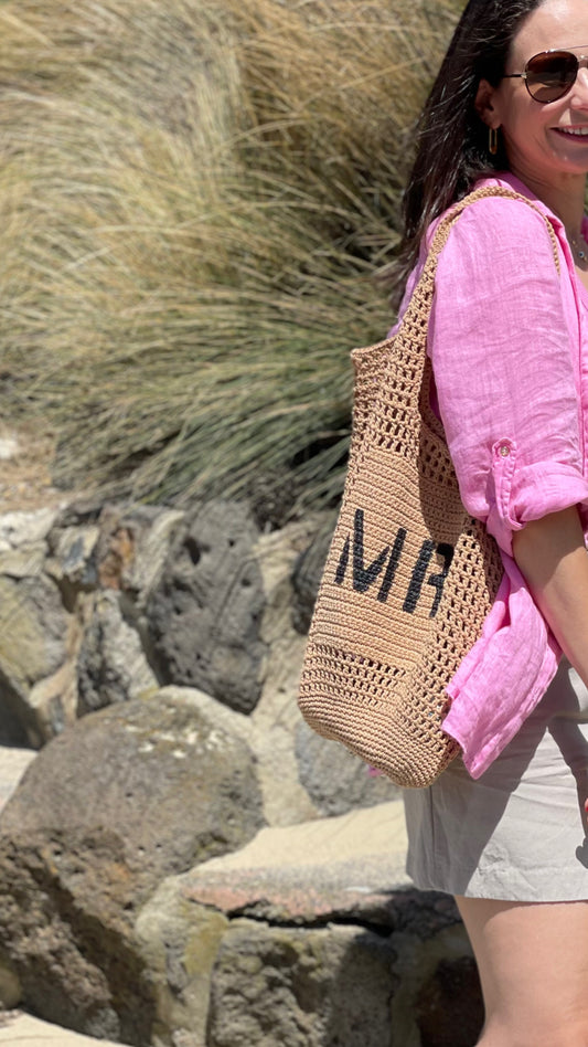 Personalised Cotton Rope Crochet Bag– Camel