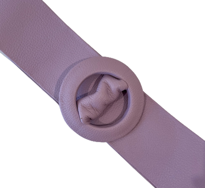 Lavender Covered Genuine Leather - Round Buckle Belt