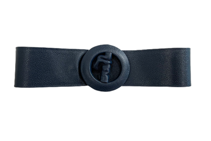 Navy Covered Genuine Leather - Round Buckle Belt