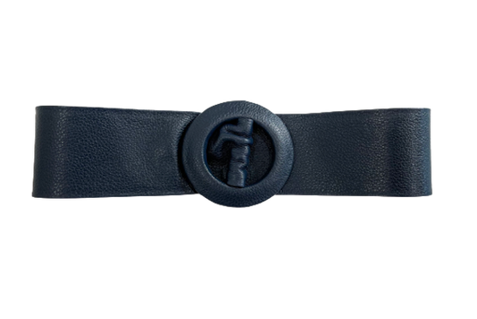 Navy - Covered Round Buckle Genuine Leather Belt