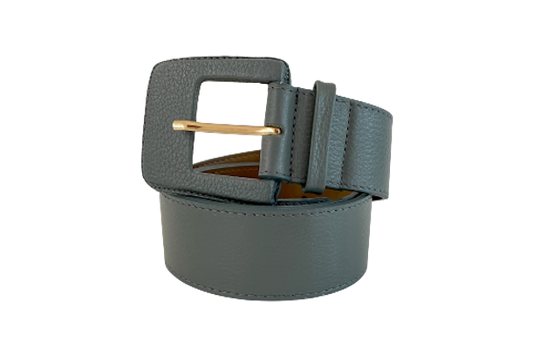 Slate Grey Genuine Leather Belt- Rectangular Buckle