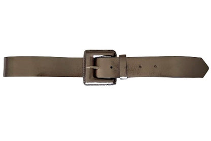 Silver Genuine Leather Belt - Square Buckle